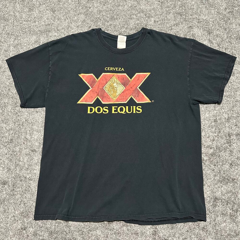 Dos Equis Cerveza XX Beer Logo Tee Black Vintage Style Shirt Size XL‎